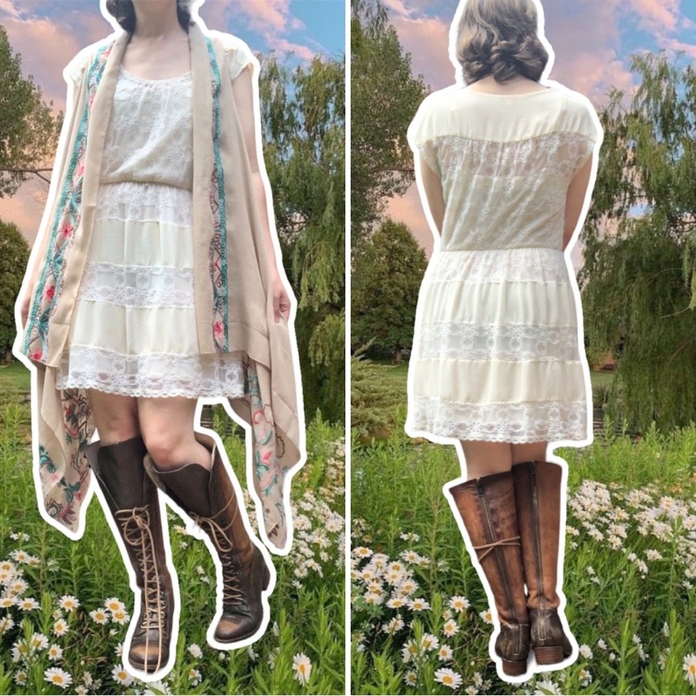 True Vintage y2k Margo & Sebastian Ivory Lace Sundress, Size L